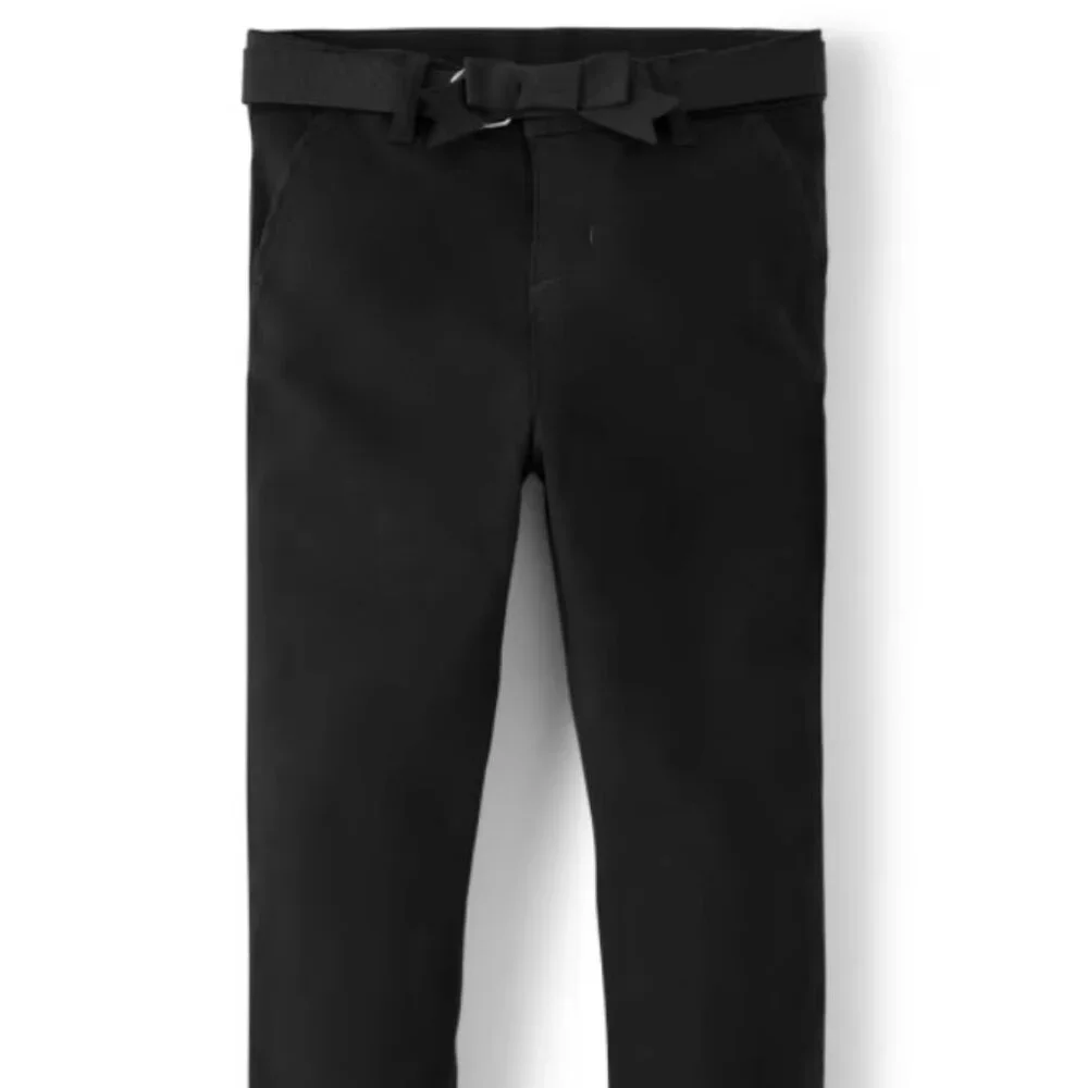 Gymboree Girls 7 Black Belted Woven Chino Pants NWT Uniform School Preppy Bow